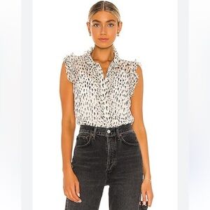 7 FOR ALL MANKIND Sleeveless Top With Ruffles in Snow Leopard/Black & White-Med